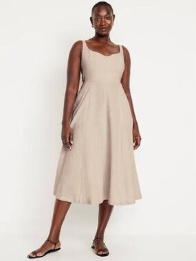 Old Navy Linen Blend Midi Sundress, M Tall, Natural Flowy Summer Dress